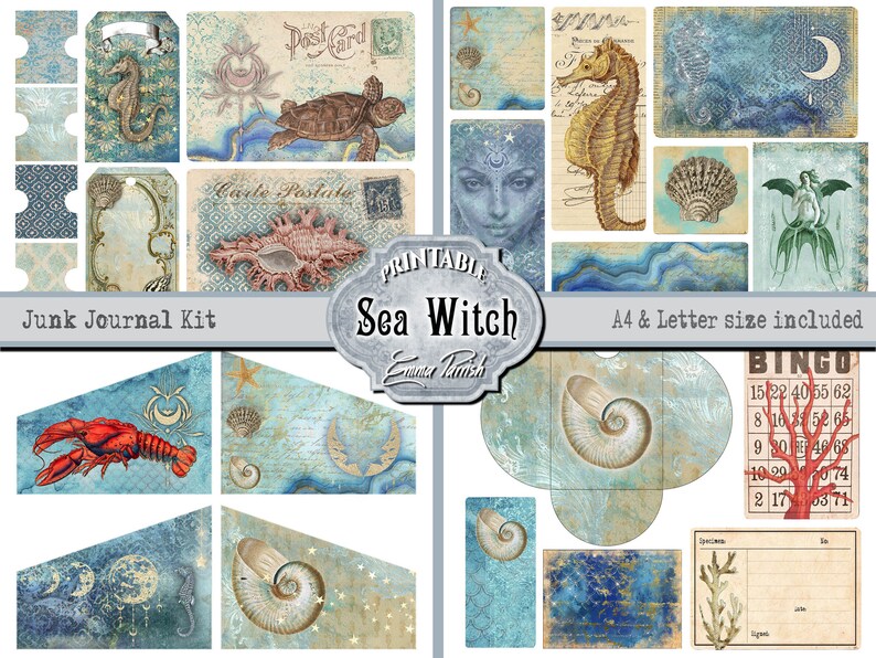 Sea Witch Junk Journal Printable Kit , Salt Witch Printable, Witch Kit ...