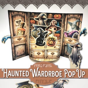 Haunted Wardrobe Pop Up Card Printable, Halloween Card, Junk Journal Insert, Digital Download, Spooky Cute, Cricut Tested, Video Tutorial