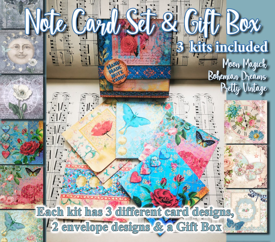 Digital Printable Notecard Gift Set, Boho Gift, Pretty Vintage, Moon ...