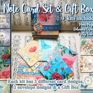 Digital Druckbare Karte Geschenk Set, Boho Geschenk, Hübsche Vintage Karte, Dekorativer Umschlag, Geschenk zum Ausdrucken, Bastelset für Erwachsene