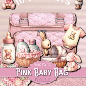 Printable Baby Diaper Changing Bag Junk Journal Folio, 10 Interactive Papercraft Projects, Blue, Pink, New Baby Gift, Cricut Tested