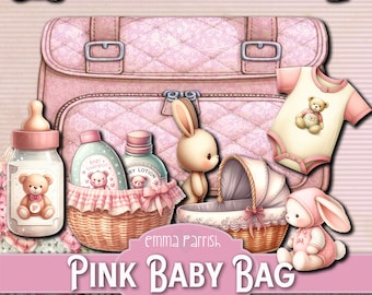 Printable Baby Diaper Changing Bag Junk Journal Folio, 10 Interactive Papercraft Projects, Blue, Pink, New Baby Gift, Cricut Tested