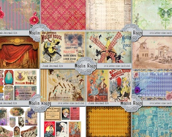 Moulin Rouge French Boho Junk Journal Kit, Cabaret Printable Pages, Colorful Vintage Ephemera Digital Download Paper, Scrapbook Collage