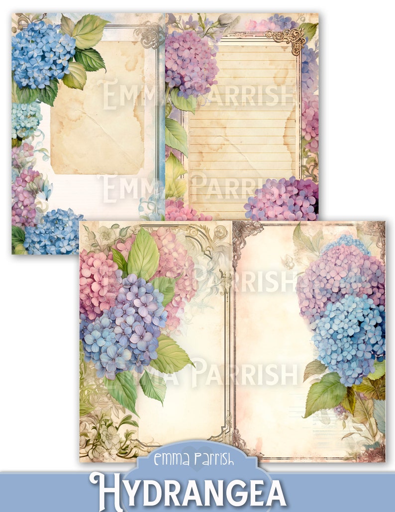 Hydrangea Junk Journal Printable Kit, Flowers, Vintage Shabby Floral ...