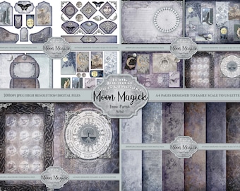 Junk Journal Moon Magic Set, Witches Witchcraft Printable kit, Gothic Wicca Pagan Vintage Ephemera Pages, Scrapbook Collage Paper