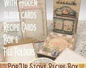 Pop Up Stove Recipe Box, Printable Recipe Storage, Junk Journal, Papercraft Gift, Vintage Ephemera, Cricut & Hand Cutting
