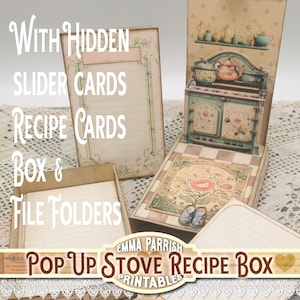Pop Up Stove Recipe Box, Printable Recipe Storage, Junk Journal, Papercraft Gift, Vintage Ephemera, Cricut & Hand Cutting