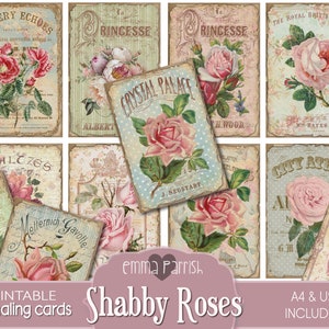 Shabby Roses, Journaling Cards, Ephemera, Junk Journal Supplies, Printable, Digital Download, Vintage Floral, Scrapbook, Collage