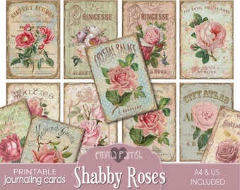 Shabby Roses, Journaling Cards, Ephemera, Junk Journal Supplies, Printable, Digital Download, Vintage Floral, Scrapbook, Collage