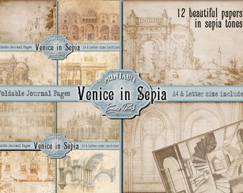 Venice in Sepia Printable Junk Journal Pages, Vintage Venetian Digital Download Paper Pack, Mardi Gras Scrapbook Collage Sheets