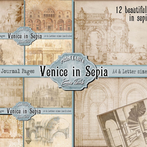 Venice in Sepia Printable Junk Journal Pages, Vintage Venetian Digital Download Paper Pack, Mardi Gras Scrapbook Collage Sheets