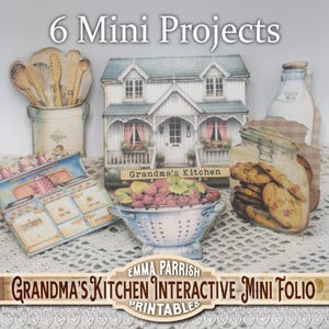 Grandma&#39;s Kitchen Mini Printable Folio, 6 Interactive Papercraft Projects, Junk Journal Kit,  Cardmaking, Craft Gift, Cricut