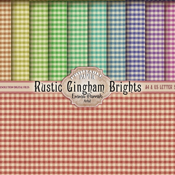 Gingham Digital Paper, Junk Journal Printable, Digital Paper Pack, Rustic Gingham Scrapbook Journal, Gingham Fabric Digital Download