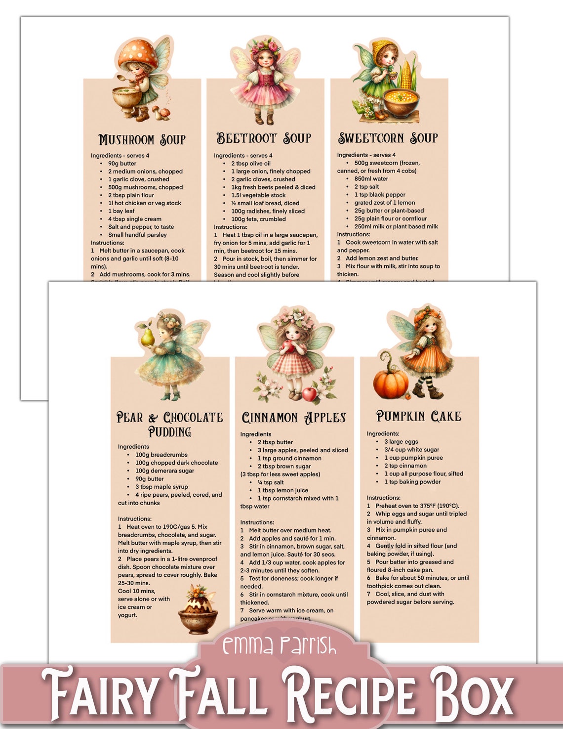 Fall Recipes Box Fall Fairy Recipe Box, Junk Journal, Fall Baking, Printable, Autumn ...