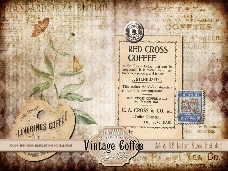 Coffee Junk Journal Printable Papers Coffee Stained Paper | Etsy