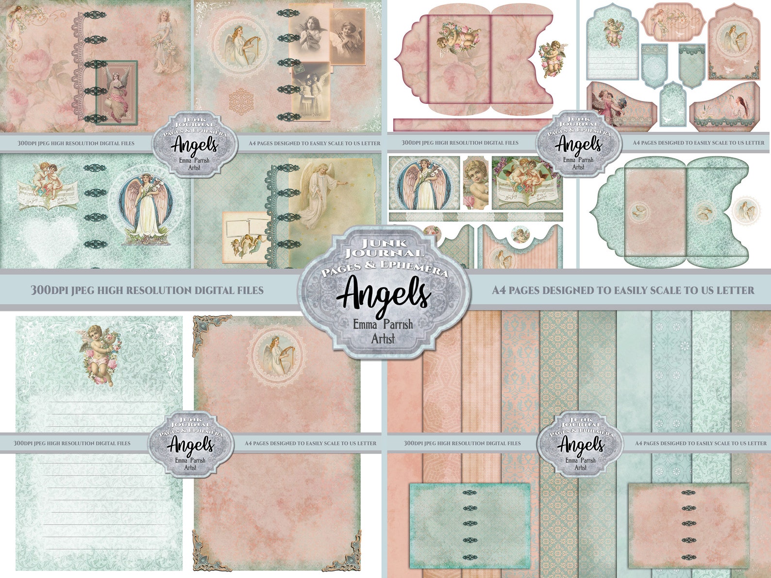 Angel Junk Journal Printable Kit, Religious, Spiritual, Peach Pink Blue ...
