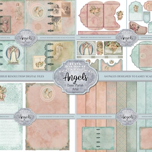 Angel Junk Journal Printable Kit, Religious, Spiritual, Peach Pink Blue Vintage Ephemera Scrapbook Pages, Digital Printable Instant Download