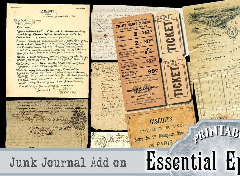 Vintage Printable Ephemera Pack Junk Journal Kit Add On Aged - Etsy ...