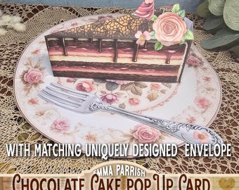 Printable Chocolate Cake Pop Up Card, 3D Birthday Card, Digital JPEG Download, Cricut Tested, Handmade Style Craft, Junk Journal Insert