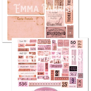 Pink Vintage Printable Ephemera Pack, Scraps, Junk Journal Kit Add On ...