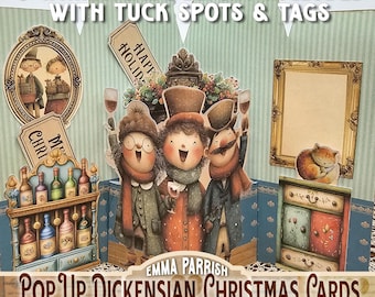 Printable Pop-Up Victorian Christmas Card Kit | Cricut Tested Papercraft | DIY Dickensian Holiday Cards with Sentiments & Tags