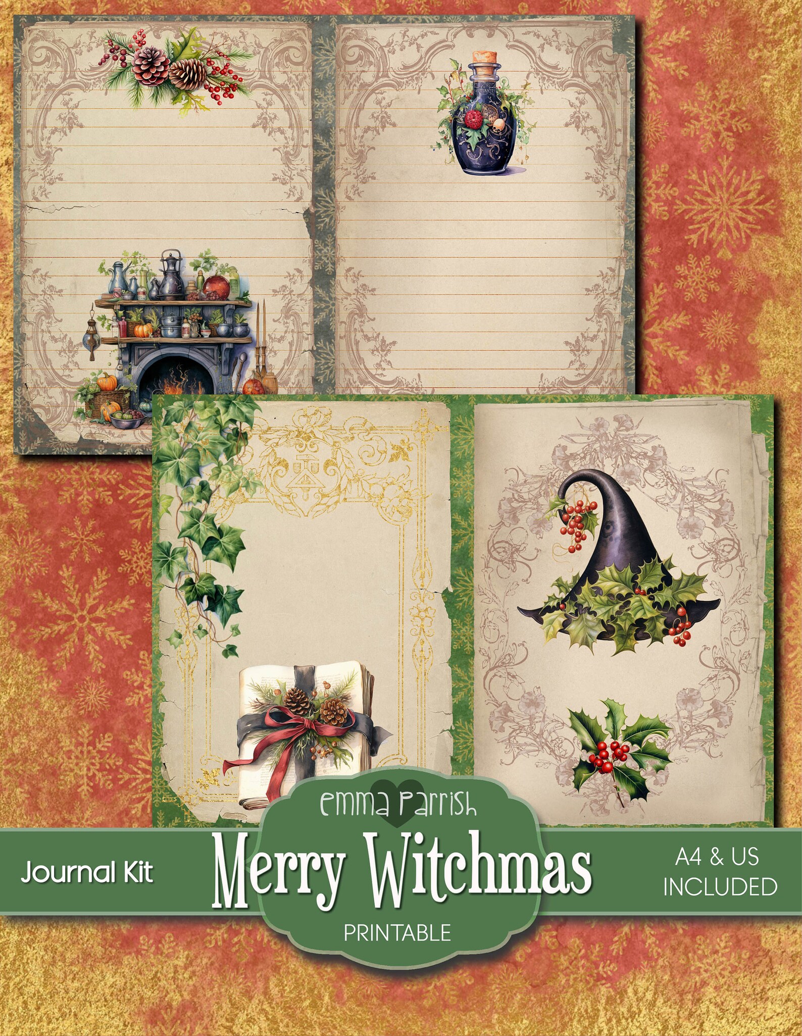 Shadowbook Christmas Witch Junk Journal Kit, Yule Witch, Journal Supplies, Witchy ...