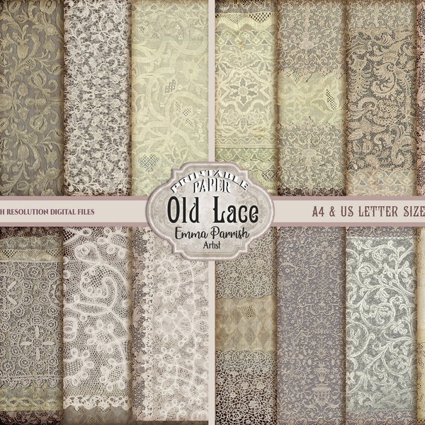 Vintage Lace Printable Digital Paper, Antique Lace Junk Journal Pages, Old Lace Scrapbook Collage sheets, Victorian Lace Ephemera Pages