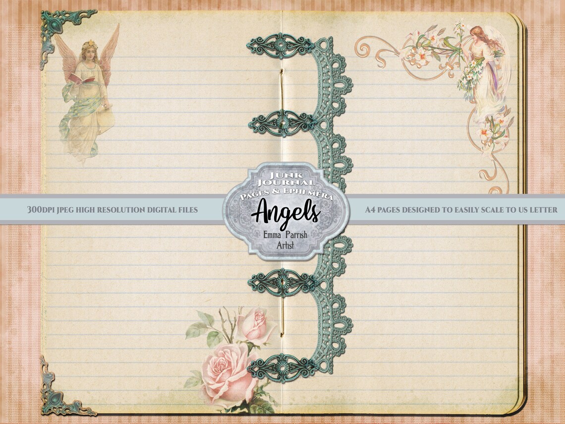 Angel Junk Journal Printable Kit, Religious, Spiritual, Peach Pink Blue ...