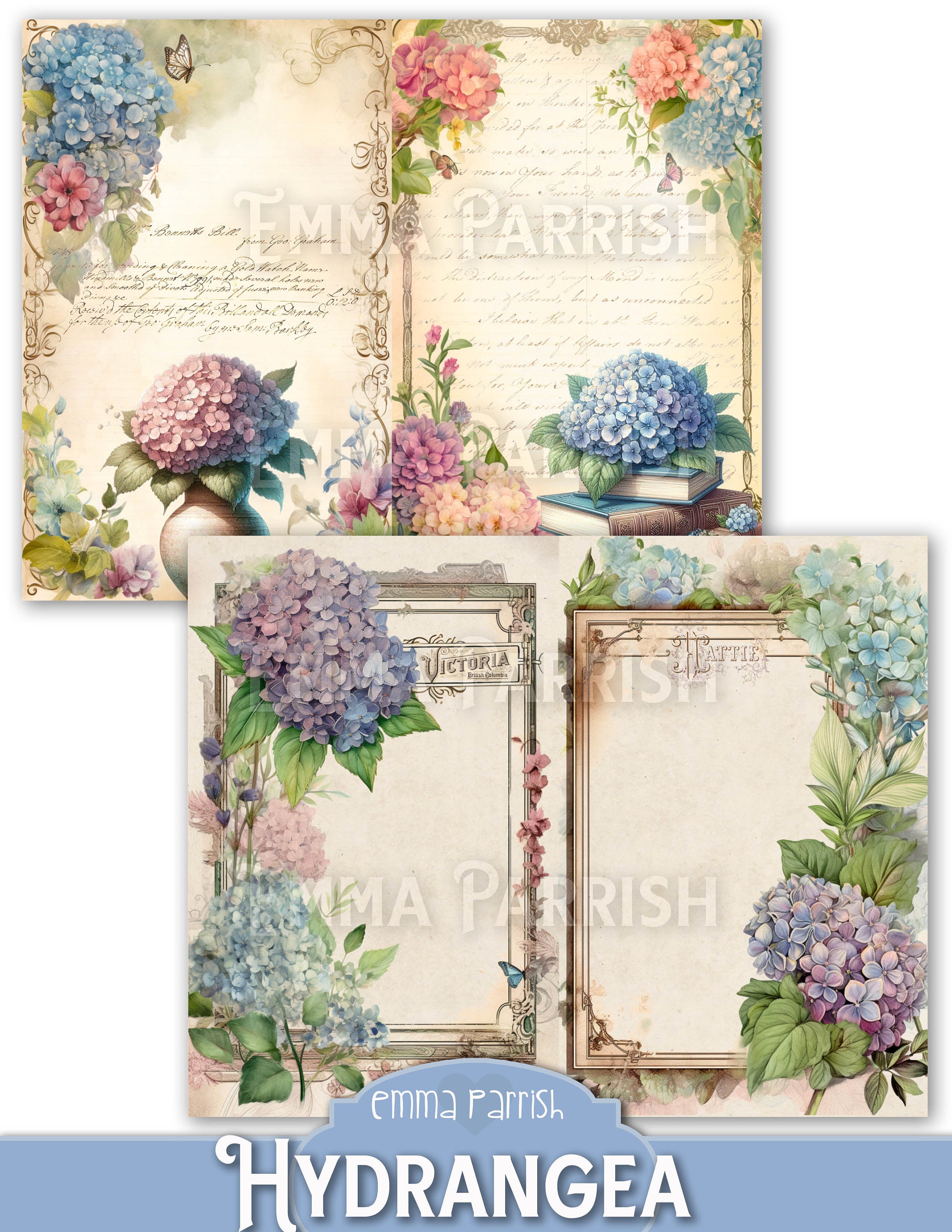 Hydrangea Junk Journal Printable Kit, Flowers, Vintage Shabby Floral ...