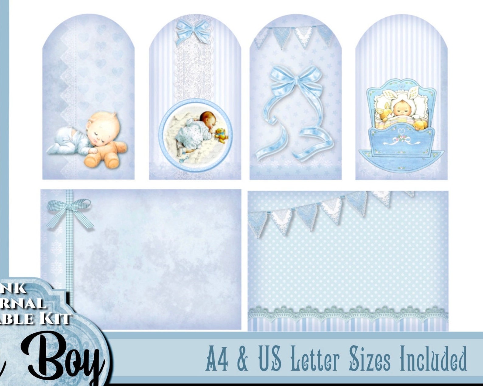Baby Boy Junk Journal Printable Digital Download Kit New Baby Etsy
