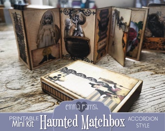 Haunted Matchbox Journal Kit, Gothic Printable Mini Journal, Ephemera, Spooky, Horror, Ghost, Witch, Pagan, Victorian Vintage Curiosity