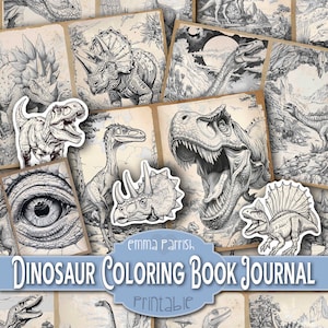 Dinosaur Coloring Book Junk Journal Printable Kit, Boys Kids Gift, Digital Download Colouring Collage Kit, Boys Papercraft Set