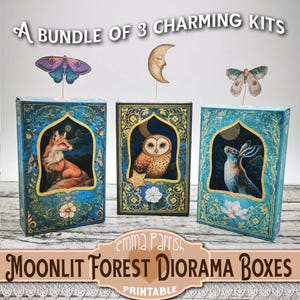 3 Foldable Diorama Boxes, Hare, Owl, Fox, Forest Woodland Animals, Cricut Tested, Mailable, Home Decor, Greeting Card & Gift, Junk Journal