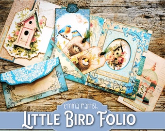 Little Bird Folio, Junk Journal Printable, Vintage Ephemera, Birdhouse Ephemera, Tags, Shabby Wallet, Birds, Fussy Cut, Digital Download