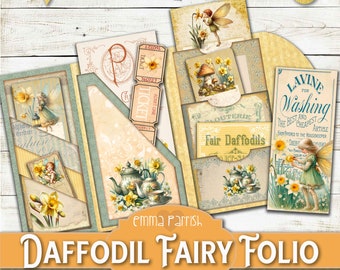 Daffodil Fairy Folio, Printable Fairies Junk Journal Add on, Spring Flowers, Floral Journal Topper, Scrapbook, Card Making, Fairy Clipart