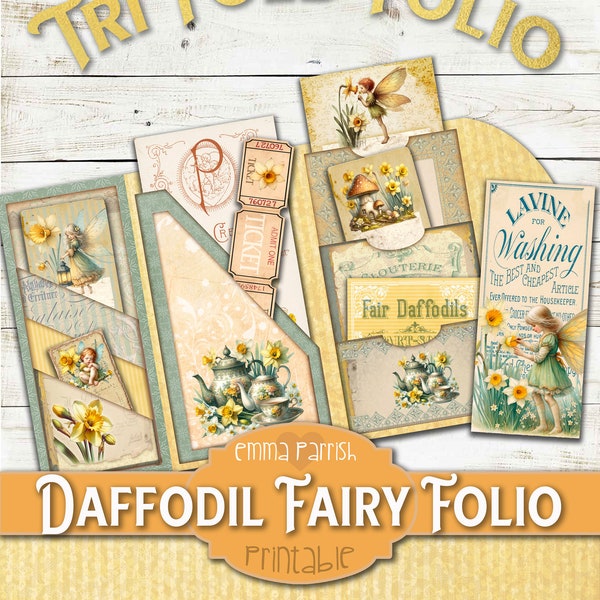 Daffodil Fairy Folio, Printable Fairies Junk Journal Add on, Spring Flowers, Floral Journal Topper, Scrapbook, Card Making, Fairy Clipart