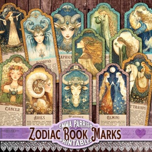 Zodiac Bookmark Printable, Astrology Junk Journal Ephemera, Card Making Supplies, Pagan Birthday Gift, Printable Astrology Kit, Cricut