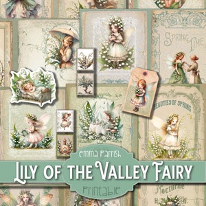 Lily of the Valley Fairies Printable Journal Kit, Spring Flower Fairy Junk Journal Download, Floral Scrapbook, Collage, Fairy Clipart