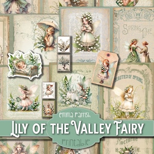 Lily of the Valley Fairies Printable Journal Kit, Spring Flower Fairy Junk Journal Download, Floral Scrapbook, Collage, Fairy Clipart