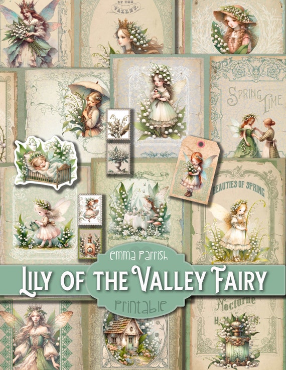 Lily of the Valley Fairies Printable Journal Kit, Spring Flower Fairy Junk Journal Download, Floral Scrapbook, Collage, Fairy Clipart