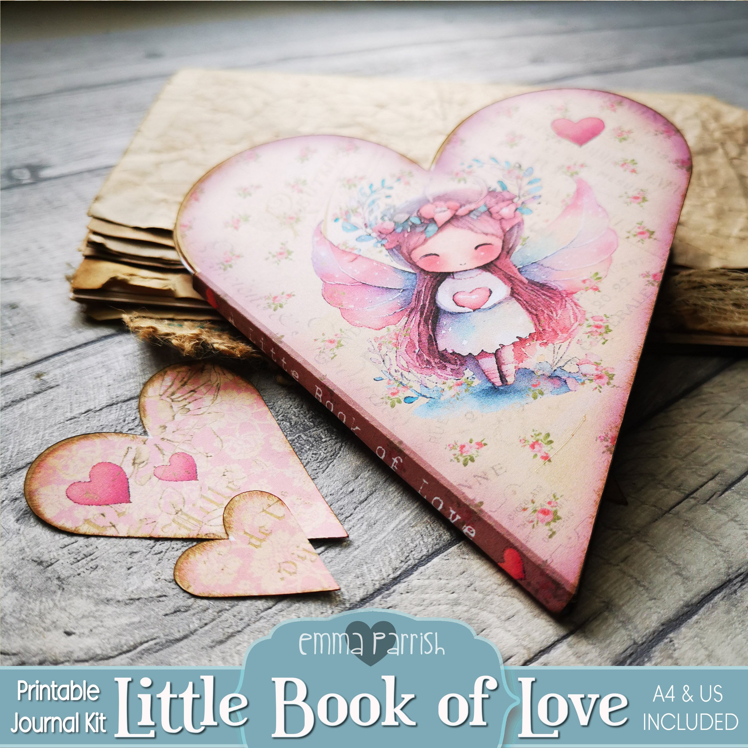 Pink Heart Junk Journal Kit, Mini Book, Love, Valentines, Watercolor ...