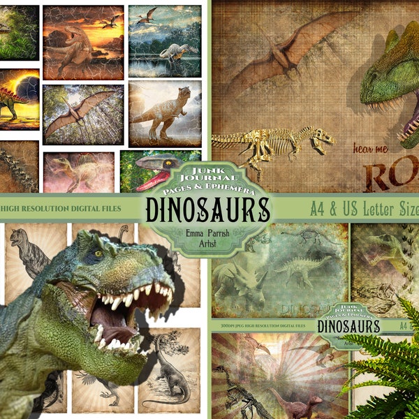 Kit imprimible de diario basura de dinosaurios, libro de dinosaurios para niños, niños, regalo para niños, kit de collage de diario digital imprimible, conjunto de artesanía en papel para niños