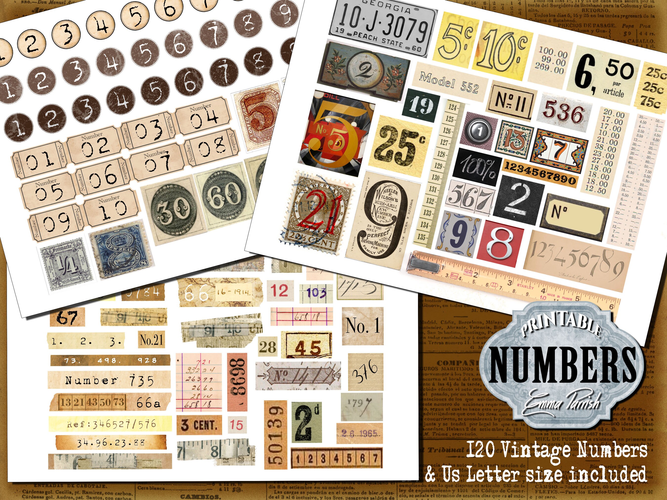 Printable Vintage Numbers Ephemera Pack, Junk Journal Printable Number ...