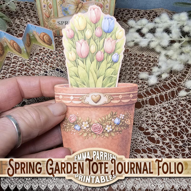 Spring Garden Junk Journal Kit Printable, Interactive Folio Mini Album, Garden Ephemera, Instant Download, Spring Flowers, Gardeners Gift image 6