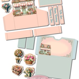 Pop Up Card Making Bundle, Cricut PNG, Cake Shop, Flower Shop & Greenhouse Box Card Printable, Happy Mail, Papercraft, Junk Journal Insert zdjęcie 5