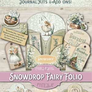 Snowdrop Fairy Folio, Printable Fairies Junk Journal Add on, Spring Flowers, Floral Journal Topper, Scrapbook, Card Making, Fairy Clipart