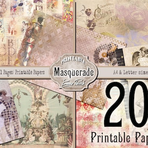 Masquerade Junk Journal Pages, Vintage Carnival Digital Download Paper Pack, Mardi Gras Scrapbook Collage Sheets