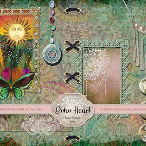 Boho Junk Journal kit, Bohemian Printable Paper Pack, Vintage, retro, hippie, Gypsy, Ephemera, Scrapbook, junk journaling Supplies