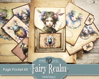 Fairy Pocket Printable Junk Journal, Insert Kit, Envelope, Tags, Cards, Vintage, Shabby, Fantasy, Fairies, Download, Scrapbook Collage