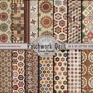 Patchwork Junk Journal Papers, Vintage Printable Patchwork Paper Pack, Antique Fabric Scrapbook Collage sheets, Vintage Ephemera Pages